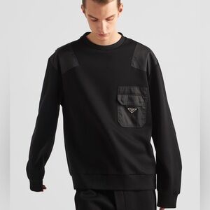 Prada Men's Black Crewneck panelled Sweatshirt
